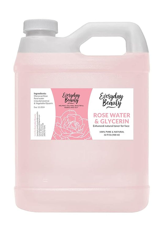 Rose Water & Glycerin Enhanced Facial Toner - 32oz Bulk Alcohol-Free Vegan All Natural Refreshing for Face and Hair - Uplifts, Calming & Soothing for All Skin Types…-FemmiqueWomen