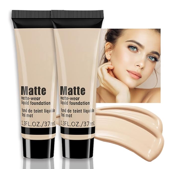 2 Pack Liquid Foundation Cream for Face Makeup,Durable Full Coverage Matte Concealer Make Up,Oil Control & Waterproof Base Primer -1+1 Fl.Oz-BEIGE 1#-FemmiqueWomen
