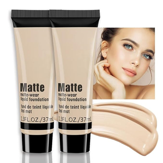 2 Pack Liquid Foundation Cream for Face Makeup,Durable Full Coverage Matte Concealer Make Up,Oil Control & Waterproof Base Primer -1+1 Fl.Oz-BEIGE 1#-FemmiqueWomen