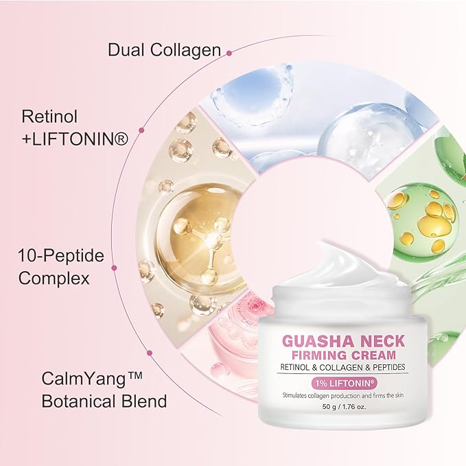Neck Firming Cream with Gua Sha Tool, Neck Tightening Cream for Crepey Skin, Moisturizing and Lifting Neck Cream for Fine Lines and Sagging Skin 50g-FemmiqueWomen