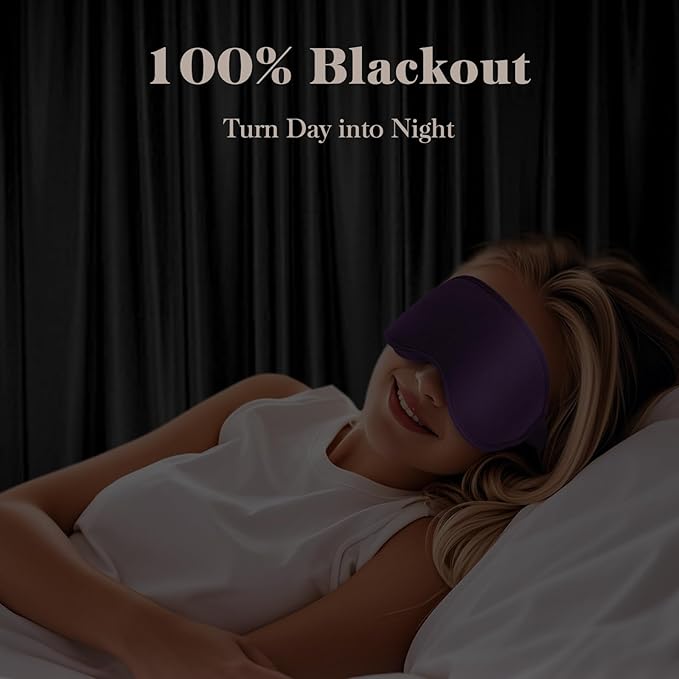 3D Cooling Eye Mask Sleep Mask for Men & Women, 100% Pressure-Free & Light Block-Out Eye Mask for Sleep with Easy Adjustable Strap, Night Eye Cover for Travel, Purple-FemmiqueWomen
