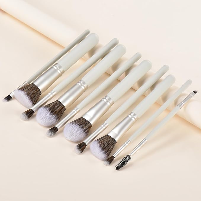 10 Piece Makeup Brushes - Grayish Green Wooden Handle with Soft Synthetic Bristles,for Face & Eye Makeup|Professional Makeup Brushes set for Women & Girls|-FemmiqueWomen
