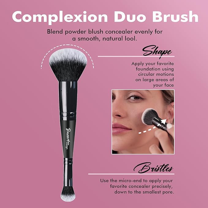 Bueart Design Complexion Duo Brush and Liquid & Bronzer Contour Makeup brushes set with ultra-soft dense hair Double-ended for Foundation Liquid Cream Concealer,Vegan and Cruelty-Free,M18-FemmiqueWomen