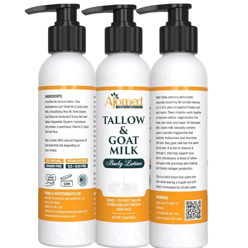 Grass Fed Beef Tallow & Goat Milk Body Lotion for Sensitive Skin, Organic Tallow Lotion - Soothes Dry Patches, Goat Milk Moisturizer - Handmade Tallow Body Lotion (Lavender Vanilla, 8 Oz)-FemmiqueWomen