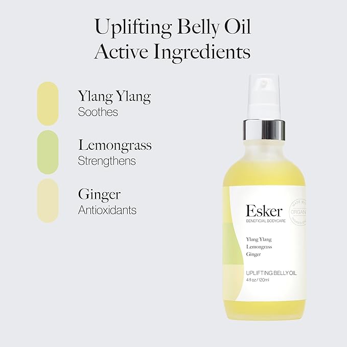 ESKER Natural Uplifting Belly Oil | (4.0oz) | Plant-Based Formulated with Antioxidants Promoting Deep Hydration and Cell Regeneration | Skin Stays Nourished and Resilient During Pregnancy-FemmiqueWomen