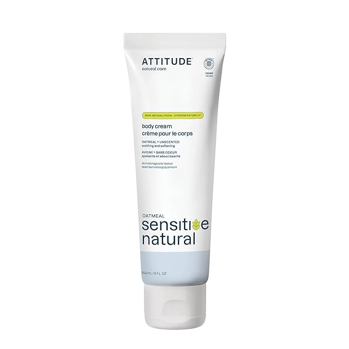 ATTITUDE Body Cream for Sensitive Skin with Oat, EWG Verified, Dermatologically Tested, Vegan, Extra Gentle, Unscented, 8 Fl Oz-FemmiqueWomen