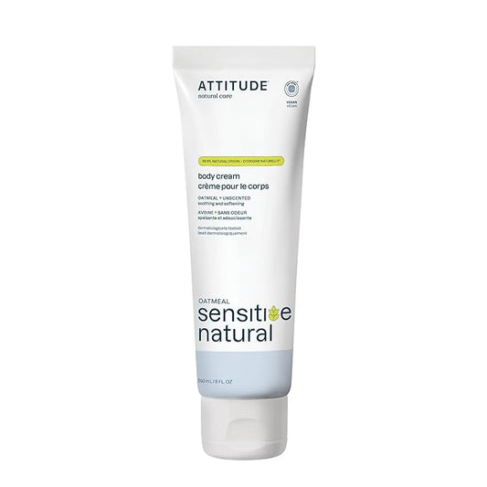 ATTITUDE Body Cream for Sensitive Skin with Oat, EWG Verified, Dermatologically Tested, Vegan, Extra Gentle, Unscented, 8 Fl Oz-FemmiqueWomen