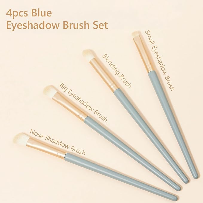 Eyeshadow Makeup Brushes Set with Case 4 PCS Soft Synthetic Hairs Eye Makeup Brushes for Blending Eyebrow Eyeliner Eyeshadow （Lightblue）-FemmiqueWomen