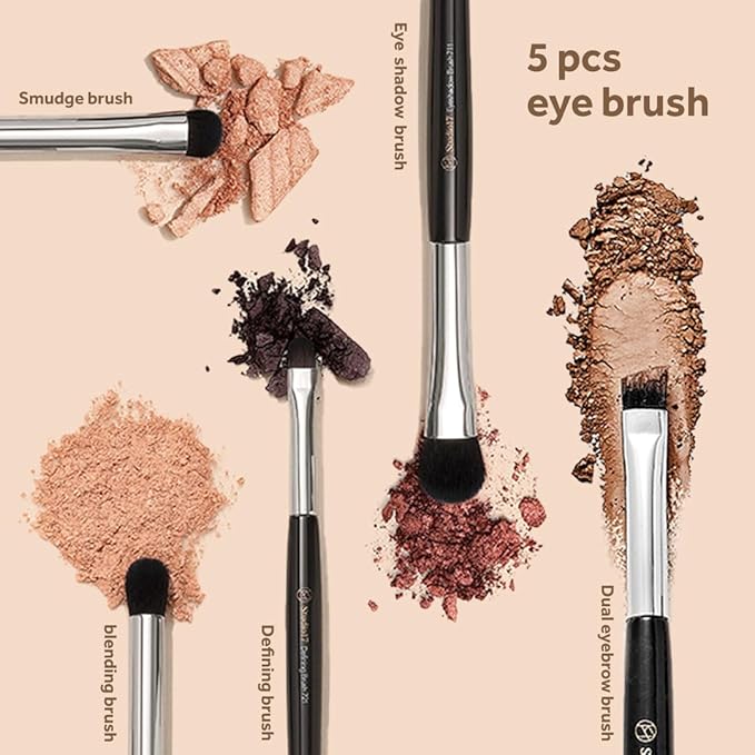 Eye Makeup Brush Set 5 Pcs | Small & Portable Eye Shadow Brushes | Korean Eye Makeup Brushes | Premium Synthetic Bristles for Professionals-FemmiqueWomen
