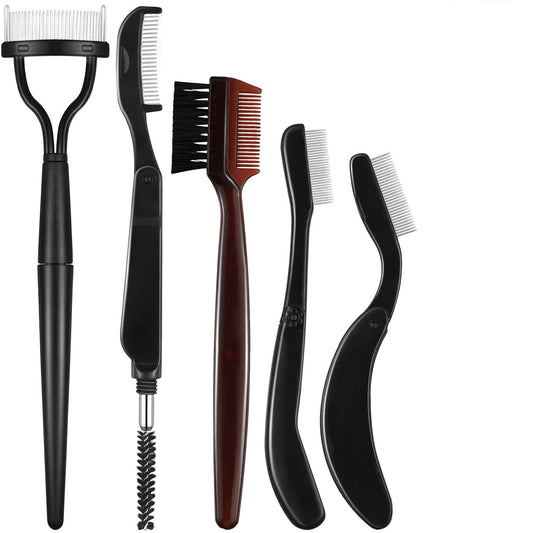 Hicarer 5 Pieces Folding Eyebrow Comb Stainless Steel Grooming Brush and Eyelash Separator Mascara Applicator with Storage Bag for Making Up Supplies-FemmiqueWomen