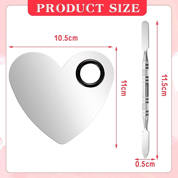 2 Pcs Stainless Makeup Mixing Palette,Tool for Mixing Foundation Nail-Art,Palette with A Stick,Storage Bag,Beauty Salon Color Cream Mixing Palette,Makeup Artist,Makeup Enthusiast (Heart Shaped)-FemmiqueWomen