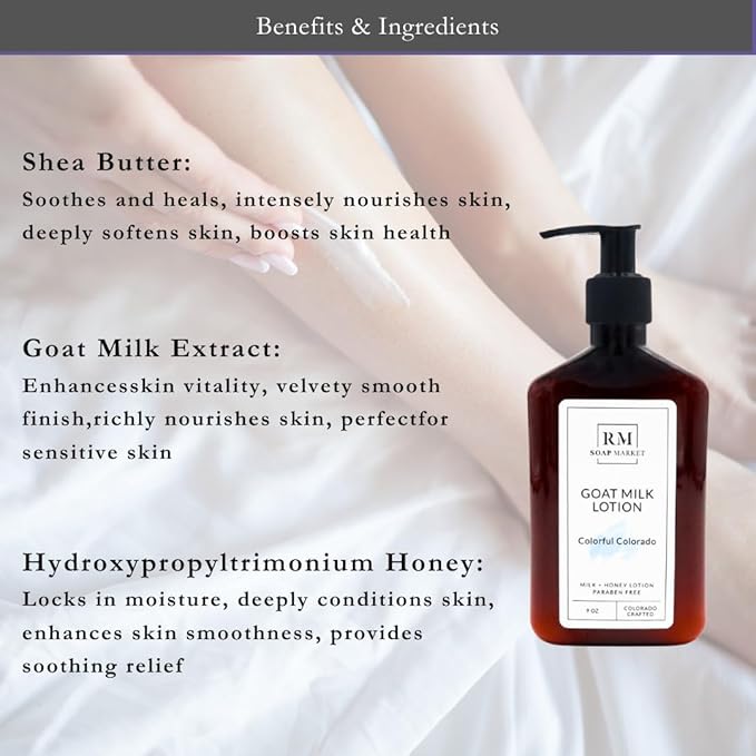 Goat Milk Lotion, Colorful Colorado Fragrance, Hydrating Lotion for Men and Women With Nourishing Goat Milk, Shea Butter, Sunflower Oil, and Aloe, White Lilies & Sweet Pea Scent, 9 Oz-FemmiqueWomen
