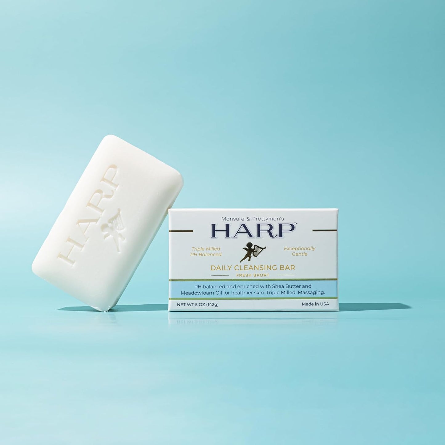 HARP pH-Balanced (5.0-6.0) Body Wash Bar. ZERO saponified oils. Protects Moisture Barrier. Gentle for Sensitive/Dry skin. + Shea Butter/Borage Oil. Non-Comedogenic. FRESH SPORT Fragrance. 5oz-FemmiqueWomen