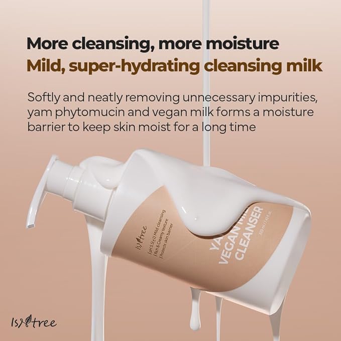 IsNtree Yam Root Vegan Milk Cleanser 220ml, 7.43 fl.oz | Korean Facial Cleanser for Sensitive Skin | Rich & Creamy Texture | Hydrating & Mild | Vegan & Cruelty-Free Skincare-FemmiqueWomen