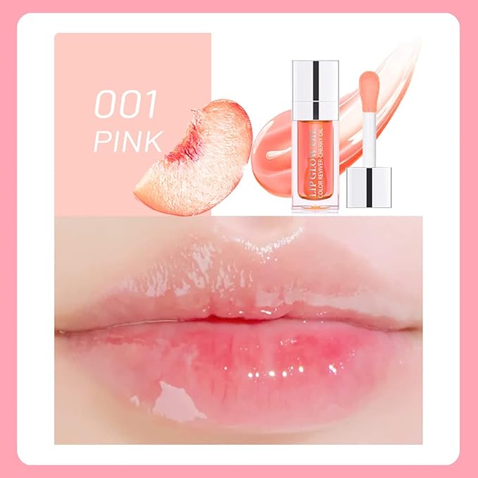2 Set Lip Oil Hydrating Tinted Lip Balm, Plump Lip Gloss Lip Care Transparent Toot Lip Oil Tinted, Fresh Texture & Non-sticky, Nourishing Repairing Lightening Lip Lines Lip Care Products (Pink / Cherry)-FemmiqueWomen