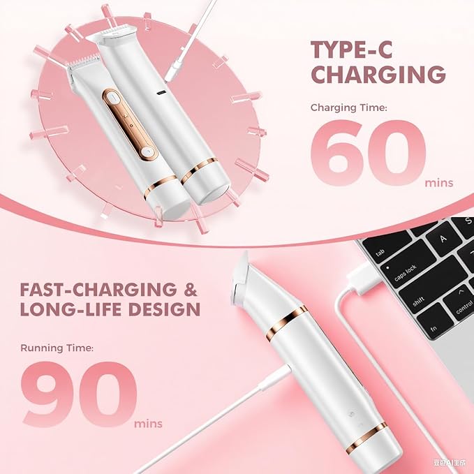 2 in 1 Bikini Trimmer for Women, Dual Head Electric Razor, IPX7 Waterproof Wet/Dry Use Women Electric Shaver, Painless Body Facial Hair Remover for Bikini Legs Arm Underarm, (White)-FemmiqueWomen