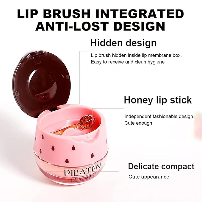 3 Pcs Bee Lip Balm Honey Pot,Honey Strawberry Lime Lip Mask,Lip Balm Moisturizing Lip Sleep Mask with Stick Hydrating & Prevention Dry and Cracked (Honey Strawberry Lime)-FemmiqueWomen