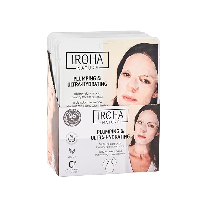 IROHA NATURE Replumping & Anti-Aging Tissue Face Mask (Pack of 15) | With Triple Hyaluronic Acid | Deep Hydration & Anti-Aging Effect | Softer, Calmer Skin | 100% Vegan-FemmiqueWomen
