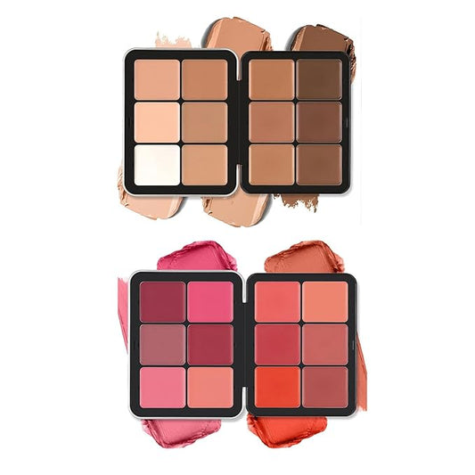 12 Color Concealer Palette & 12 Colors Blush Palette,Full Coverage Makeup,Corrector for Under Eye Dark Circles and Highlight Blush Palette Face Cosmetics Makeup-FemmiqueWomen