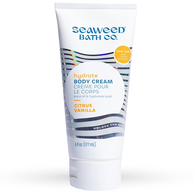 Seaweed Bath Co. Hydrate Body Cream, Citrus Vanilla Scent, 6 Ounce, Nourishing Hand & Body Lotion Moisturizer for Dry Skin, with Sustainably Harvested Seaweed, Kukui Oil, Hyaluronic Acid, Shea Butter-FemmiqueWomen