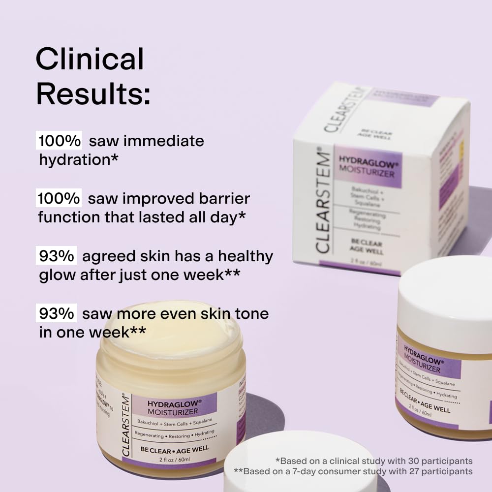 CLEARSTEM - HYDRAGLOW Stem Cell Moisturizer - Bakuchiol + Squalene - Youthful Skin Face Moisturizer - All Skin Types - Facial Skin Care Products - Gluten Free, Cruelty Free - 2 fl oz / 60ml-FemmiqueWomen