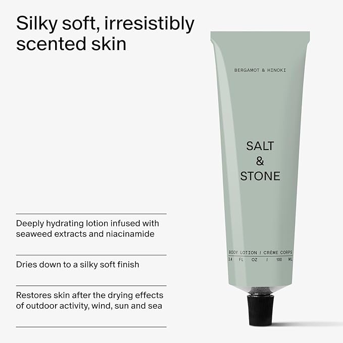 Salt & Stone Body Lotion for Women & Men | Hydrates, Nourishes & Softens Skin | Restores Dry Skin | Fast-Absorbing | Cruelty-Free & Vegan (100 ml) (Bergamot & Hinoki)-FemmiqueWomen