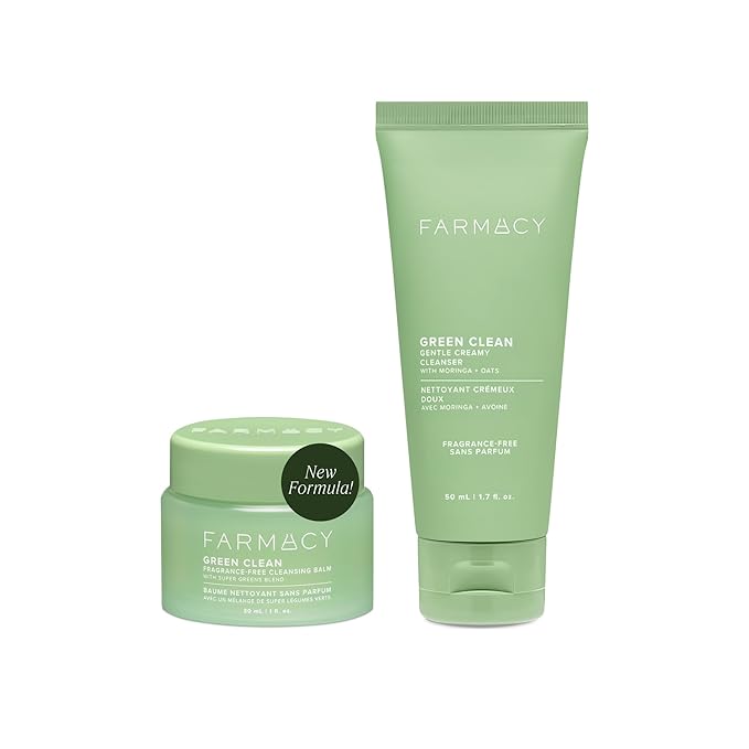 Farmacy Gentle Double Cleanse Skincare Gift Set - Fragrance-Free Gentle Creamy Face Cleanser & Makeup Remover Cleansing Balm - Melts Away Makeup & Helps Promote Healthy Skin (2 Count)-FemmiqueWomen