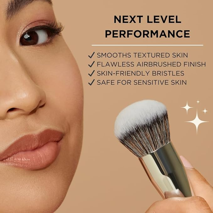 HALEYS Kabuki Makeup Brush + GWP Skin Tint Mini, VEGAN+CRUELTY-FREE, Sustainable Wood, Vegan Bristles for Airbrushed Finish, For Creams, Liquids, Powder, Streak-free, Perfect Blending, Buffs, Blurs-FemmiqueWomen