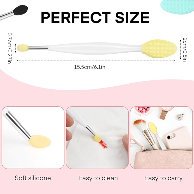 Unaone Lip Scrub Brush - 3 PCS Dual-ended Lip Scrubber Exfoliator and Silicone Lip Brush, 2-in-1 Silicone Lip Scrub Tool Lip Mask Applicator, Gentle Exfoliator & Applicator for Soft-FemmiqueWomen