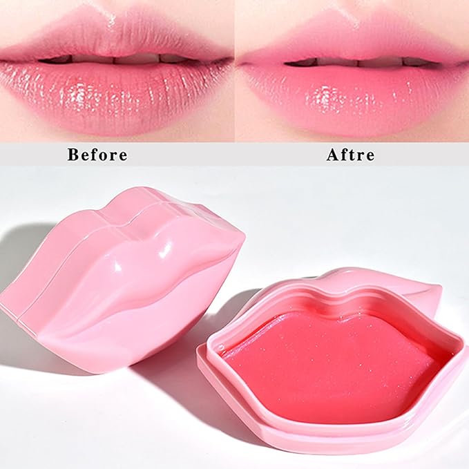 20pcs Pink Lip Masks Sheet,Moisturizing Crystal Collagen Gel Anti-Aging Lip Patches,Reduces Lip Lines Plump Dry Lips Lip Care with Box-FemmiqueWomen