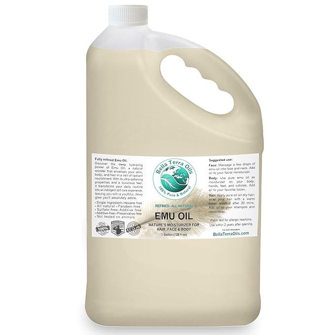 Bella Terra Oils Pure Emu Oil - 1 gallon. For Enhanced Skin Hydration and Smoothness – Lightweight, Non–Greasy-FemmiqueWomen