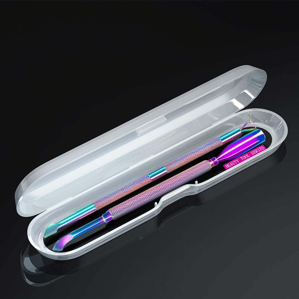 2PCS Metal Cuticle Pusher and Scraper (Chameleon/Rainbow), Colorful Nail Trimmer Cutter Stainless Steel Gel Scraper Tool, Polish Remover Peeler Salon Manicure Cleaner for Fingernail and Toenail-FemmiqueWomen