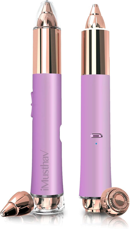 2 in 1 Eyebrow and Facial Hair Remover for Women Painless Flawless Electric Razor Epilator Trimmer Shaver with 18K Gold-Plated, USB Rechargeable, 360° LED for Eyebrow and Face Hair Removal-FemmiqueWomen