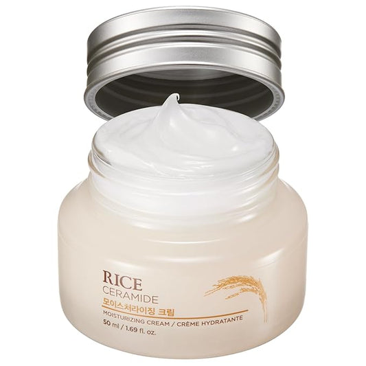 The Face Shop Rice Ceramide Moisturizing Cream - Rice Extract + Rice Bran Oil - Hydrating Targets Dryness, Brightening - Dermatologically Tested - Lightweight Moisturizer Face Cream - Korean Skin Care-FemmiqueWomen