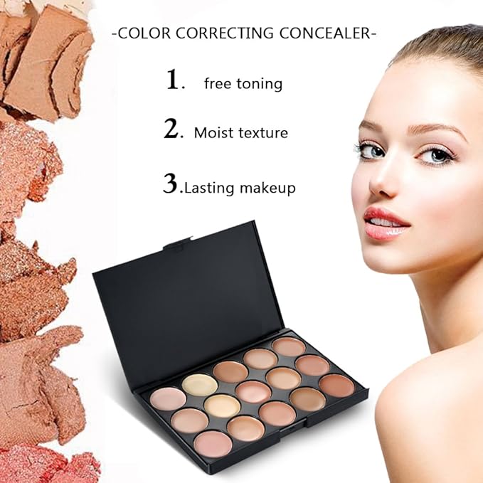 15 Colors Cream Foundation & Contour Palette, Professional Makeup Set, Multifunctional Concealer, Natural Finish, Full Coverage, All Skin Types, Unisex, Includes Storage Bag-FemmiqueWomen
