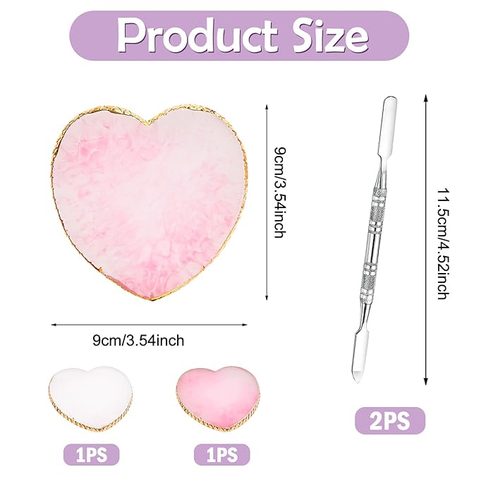 2 Pcs Resin Nail Art Palette and 2 Pcs Nail Brush, Color Palettes Cosmetic Mixing Tools, Nail Polish Palette with Stainless Stirring Rod for Nail Salons and Beginners (White, Pink)-FemmiqueWomen