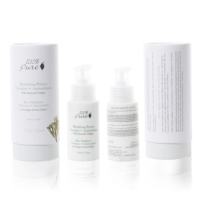 100% PURE Mattifying Face Primer Plumping Makeup Base & Moisturizer with Anti-Aging Seaweed Collagen - Long-Lasting Matte Pore Diminishing Cosmetics Prep, Flawless Smooth Skin Hydration - 1 oz-FemmiqueWomen