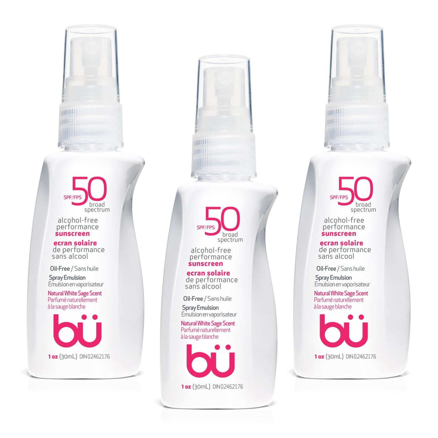 BU SPF 50 Sunscreen Spray for Face and Body, Non Aerosol Spray, TSA Travel Size Sunscreen, Clear, Non Greasy, Water Resistant, White Sage 1 oz (3 Pack)-FemmiqueWomen