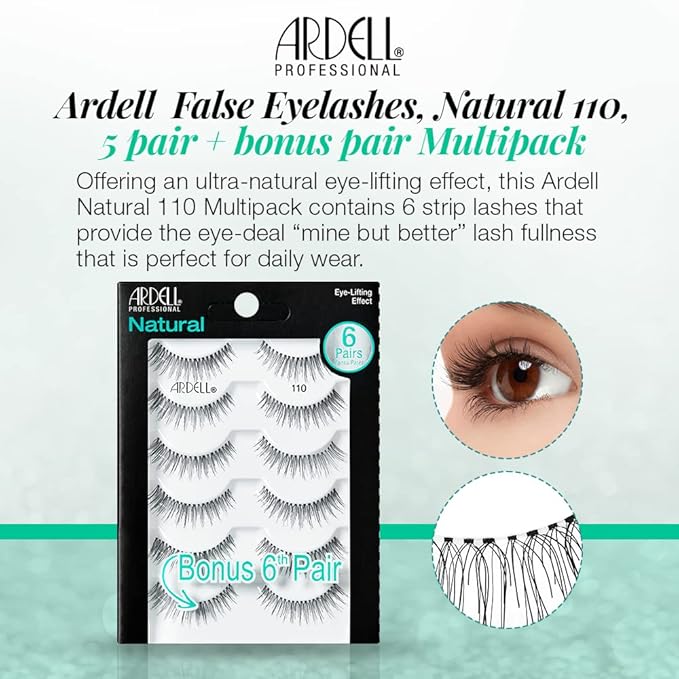 Ardell False Eyelashes, Natural 110, 5 pair + bonus pair Multipack for Eye-Lifting Effect-FemmiqueWomen