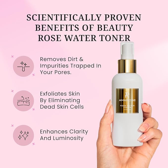 Amarose Rose Water Spray - Revitalizing, Facial Toner - Water for Face - Rose Water Toner - All Skin Types - Hydrating- Rosewater, Spray, Mist with Hyaluronic Acid-FemmiqueWomen