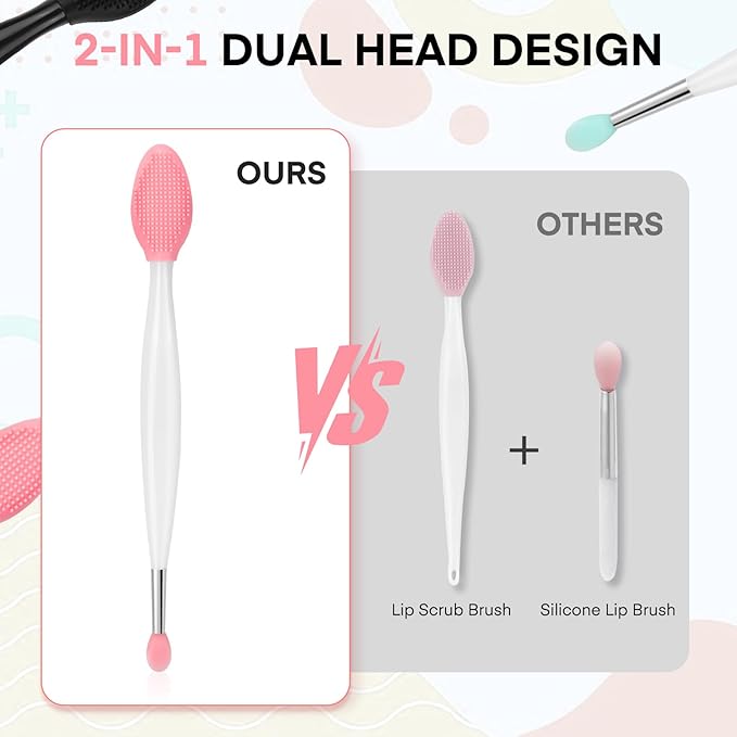 Unaone Lip Scrub Brush - 3 PCS Dual-ended Lip Scrubber Exfoliator and Silicone Lip Brush, 2-in-1 Silicone Lip Scrub Tool Lip Mask Applicator, Gentle Exfoliator & Applicator for Soft-FemmiqueWomen