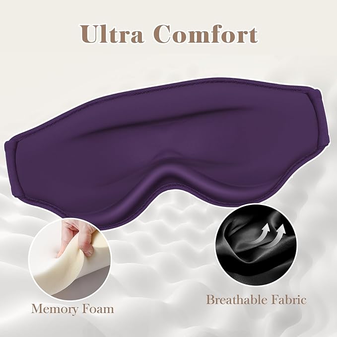 3D Cooling Eye Mask Sleep Mask for Men & Women, 100% Pressure-Free & Light Block-Out Eye Mask for Sleep with Easy Adjustable Strap, Night Eye Cover for Travel, Purple-FemmiqueWomen
