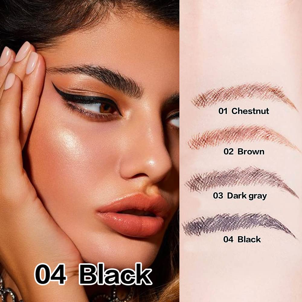 2 Pcs/Set 3D Eyebrow Pencil - Eye Makeup Micro 4 Point Brow Pen Lift & Snatch Eyebrow Pen Kits with 3 Eyebrow Stencil Long-Lasting Waterproof Natural Eyebrow Hair (4# black)-FemmiqueWomen