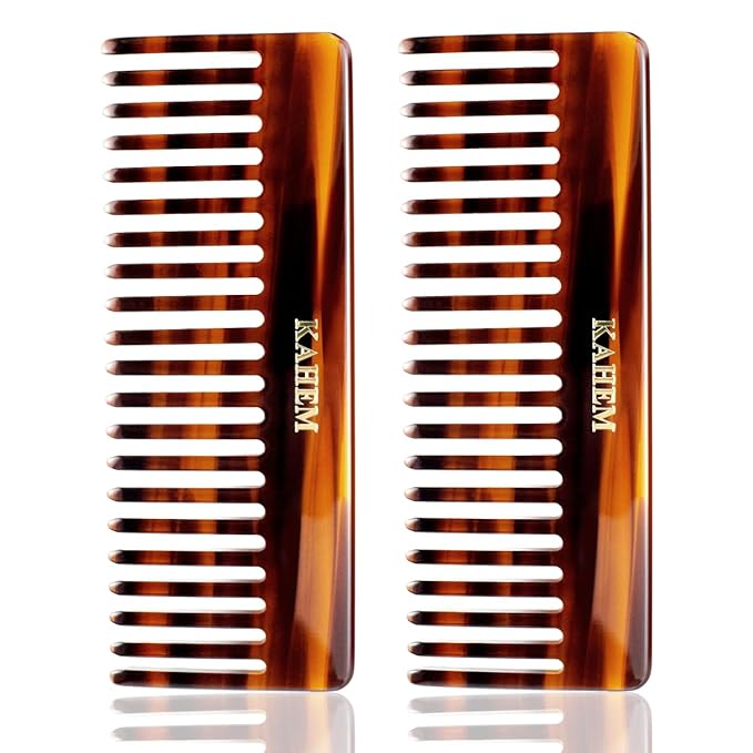 2-Piece Set Handcrafted Acetate Wide Tooth Combs - 6.29" Premium Detangler for Women, Men & Kids, Ideal for Curly, Long & Short Hair - Professional Quality for Wet/Dry Use-FemmiqueWomen