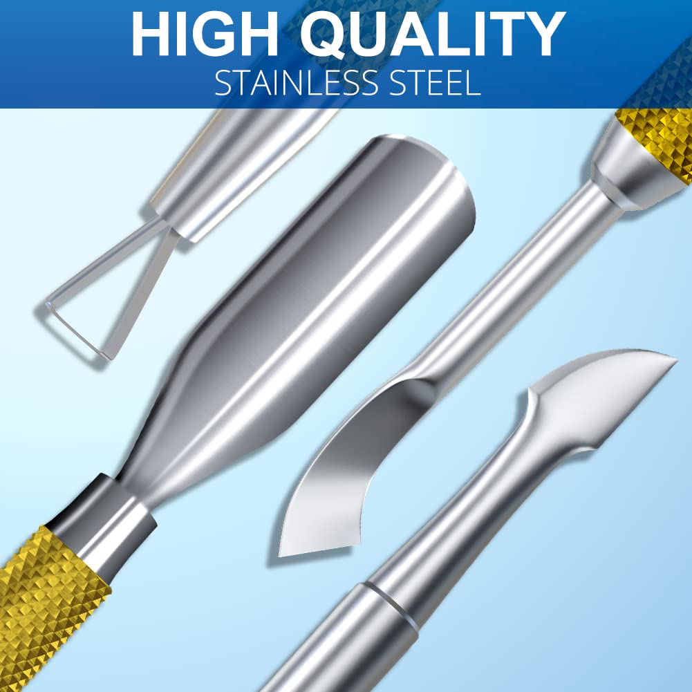 2PCS Metal Mineral Gold Cuticle Pusher and Cutter Remover Salon Quality Stainless Steel Gel Nail Polish Peeler Scraper Durable Manicure and Pedicure Cleaner Tool For Fingernail and Toenail-FemmiqueWomen