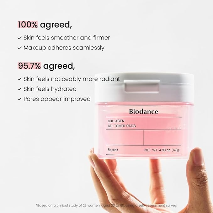 Biodance Collagen Gel Toner Pads, Pore Minimizer for Face, Improving Elasticity, Gentle Exfoliating Toner Pads for Sensitive Skin, Korean Skincareㅣ4.93 fl.oz.(140g)*60Pads-FemmiqueWomen