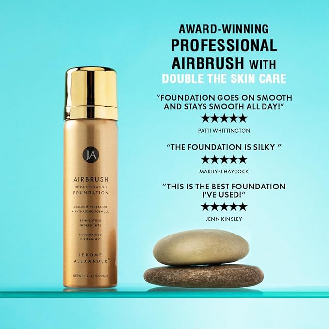 Jerome Alexander Airbrush Foundation Ultra Hydrating, Spray Foundation Makeup with 2x the Active Ingredients, Ultra-Light, Buildable, Full Coverage Formula (Light Medium)-FemmiqueWomen