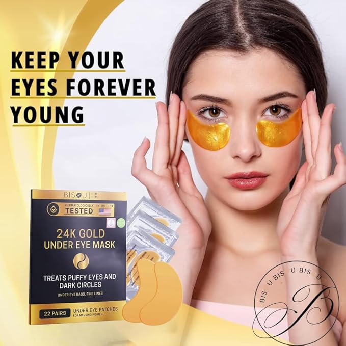 32 Pairs 24K Gold Under Eye Patches with 4 pieces of Lip Mask, Anti-Aging Eye Mask, Under Eye Mask Dark Circles and Puffiness, Wrinkles Patches with Hydrogel, Collagen Eye Pad-FemmiqueWomen