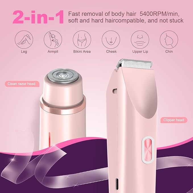 2025 New Bikini Trimmer for Women,Dermave Bikini Shaver,2-in-1 Electric Razors for Women(Pink)-FemmiqueWomen