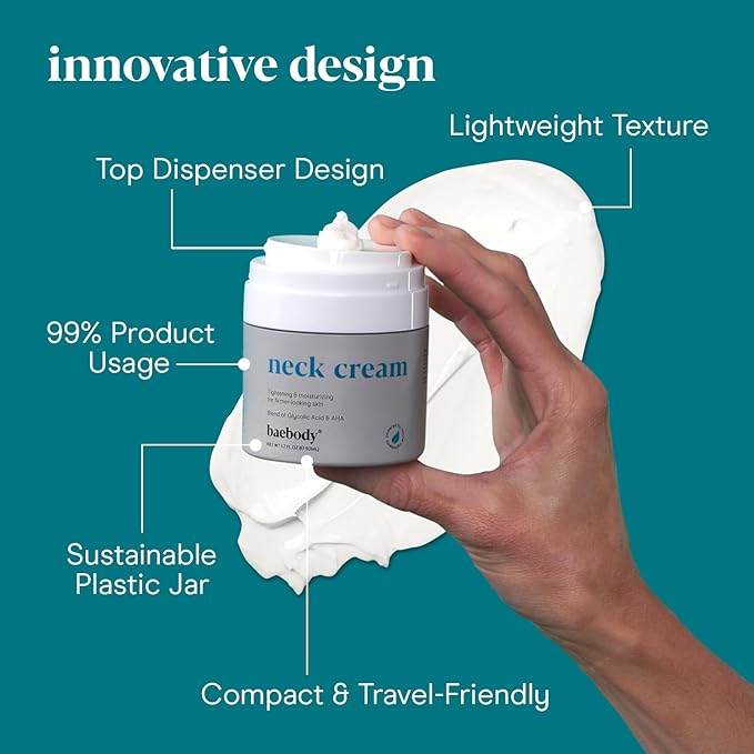 Baebody Firming Neck Cream with AHAs, CoQ10, Glycolic Acid, Green Tea for Sagging Skin, Fine Lines, Wrinkles, 1.7 Fl Oz-FemmiqueWomen